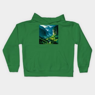 Misty Valley with Lush, Green Pine Forest Kids Hoodie